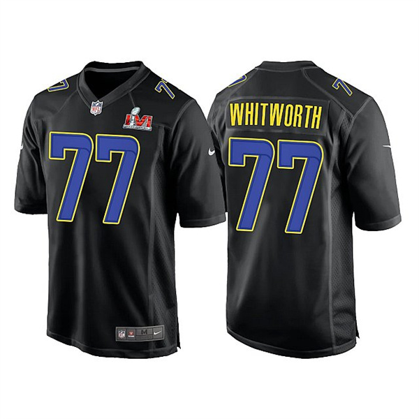 Men's Los Angeles Rams #77 Andrew Whitworth 2022 Black Super Bowl LVI Game Stitched Jersey Men's Los Angeles Rams #77 Andrew Whitworth 2022 Black Super Bowl LVI Game Stitched Jersey